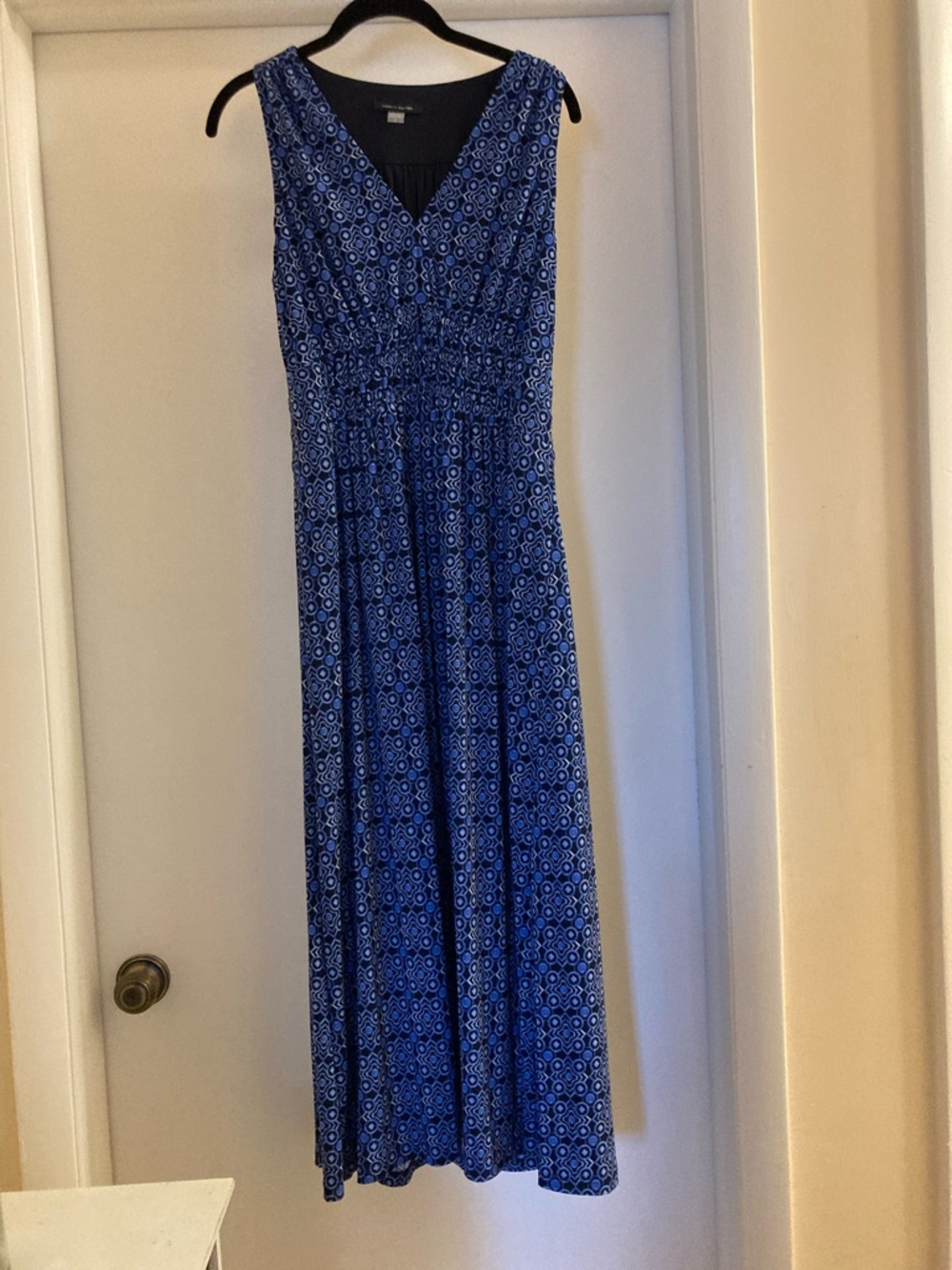 Tommy Hilfiger Blue Geometric V-Neck Maxi Dress